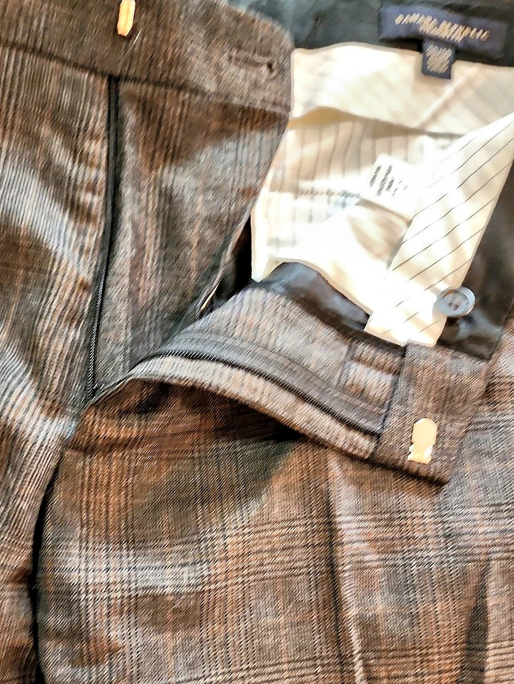 Banana Republic Straightfit Plaid Wool Trousers in Brown & Charcoal Waist 30/30